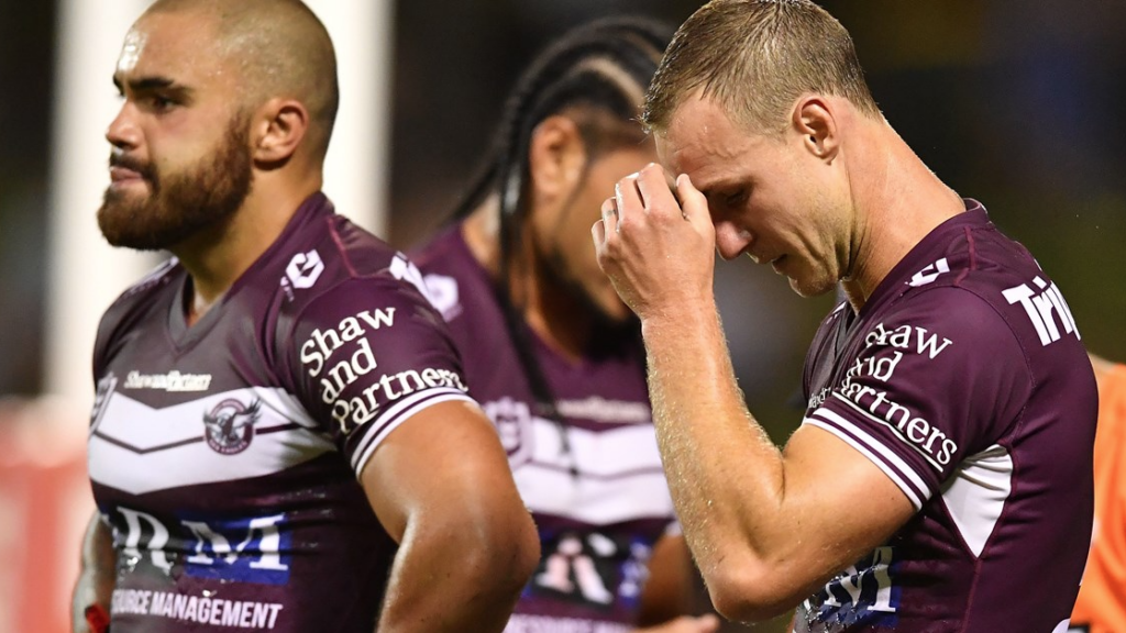 Daly Cherry-Evans hangs his head after another Manly defeat.